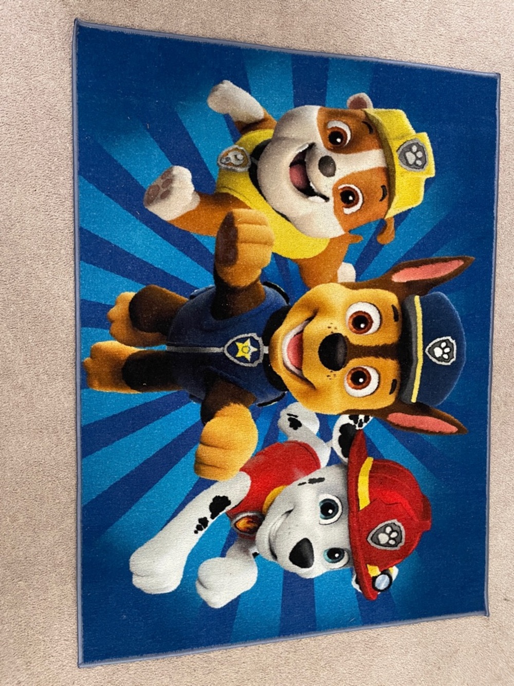 Paw Patrol Blue Yellow Red Kids Rug - Chase Marshall Rubble